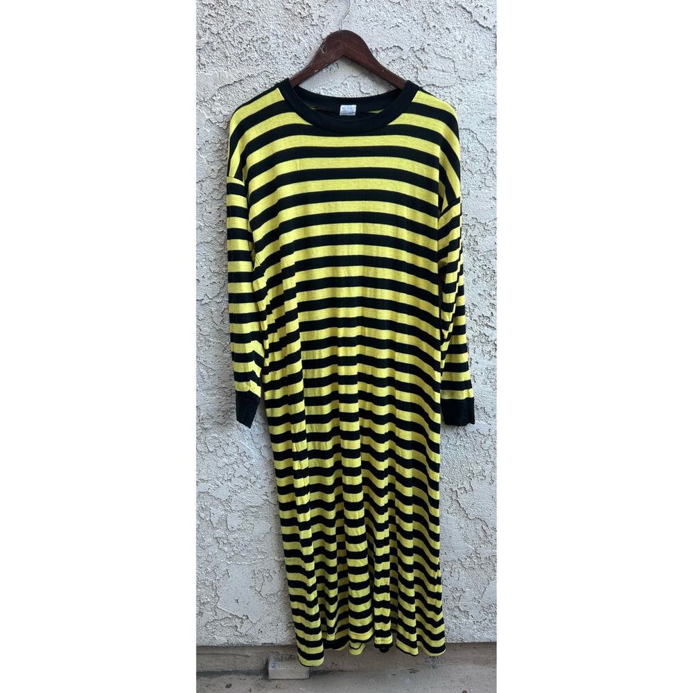 Vintage Striped Maxi Dress Oversized Long Sleeve Grunge Goth Estimated XL